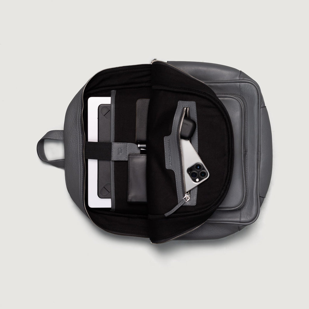 The Philos Grey Leather Backpack