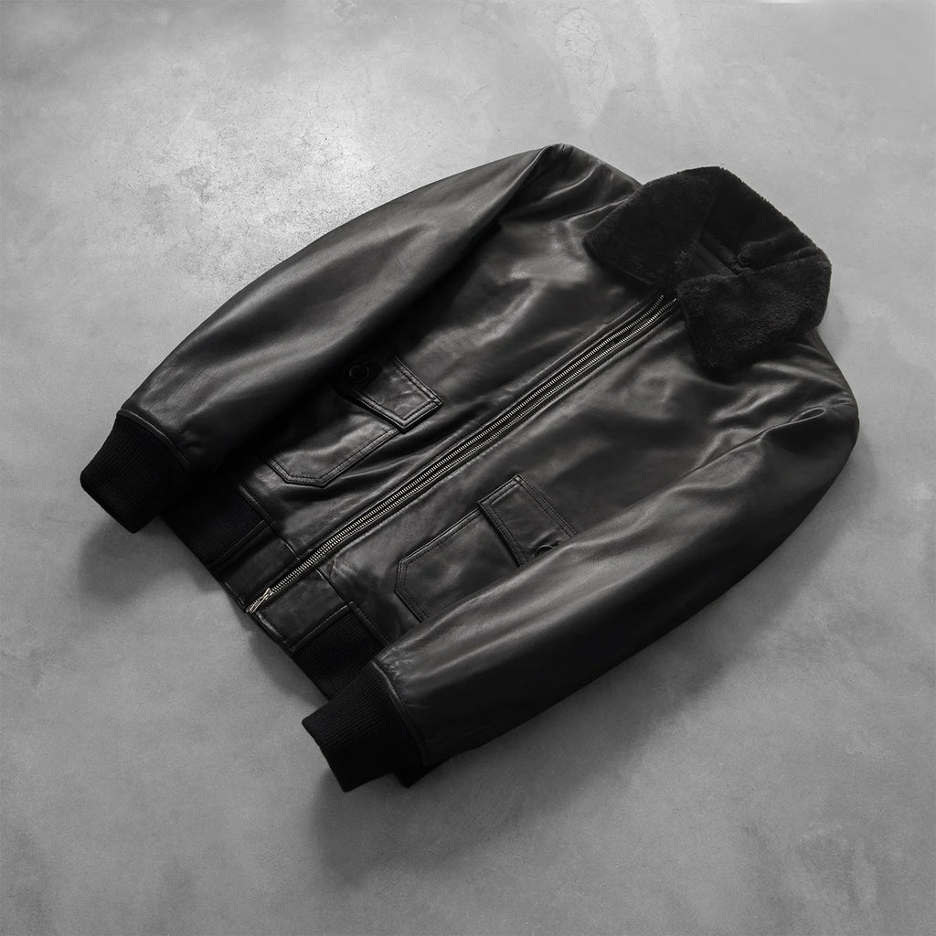 Airin G-1 Black Leather Bomber Jacket