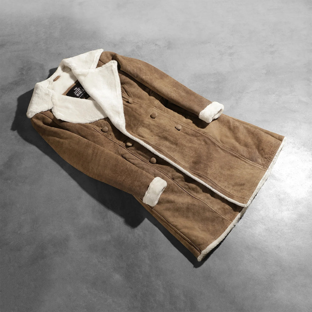 Amie Distressed Brown Double Breasted Shearling Coat SH636