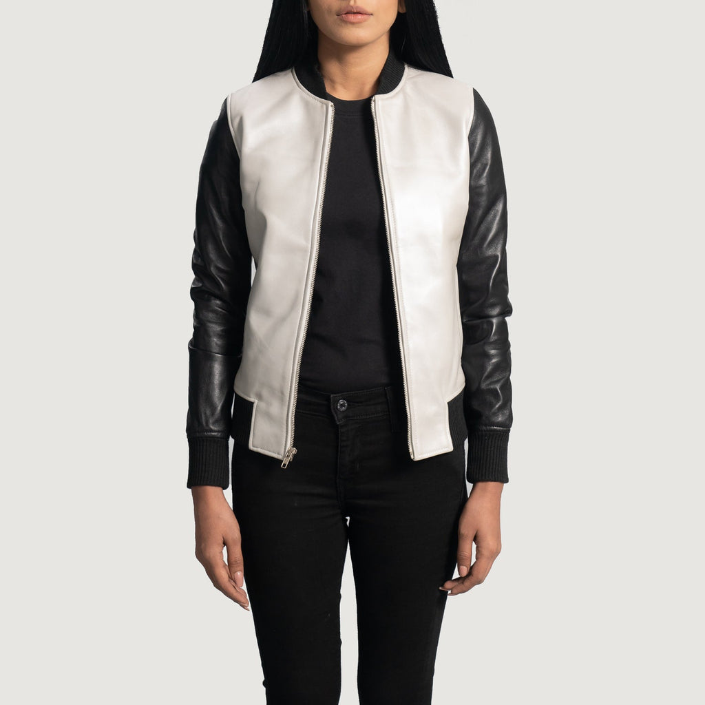 Cole Silver Leather Bomber Jacket SH622