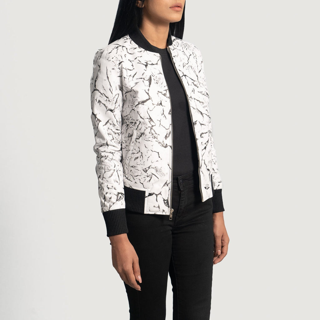 Donna Blake White Leather Bomber Jacket SH615