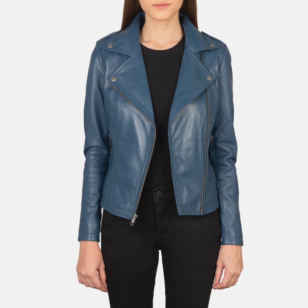 Flashback Blue Leather Biker Jacket SH601