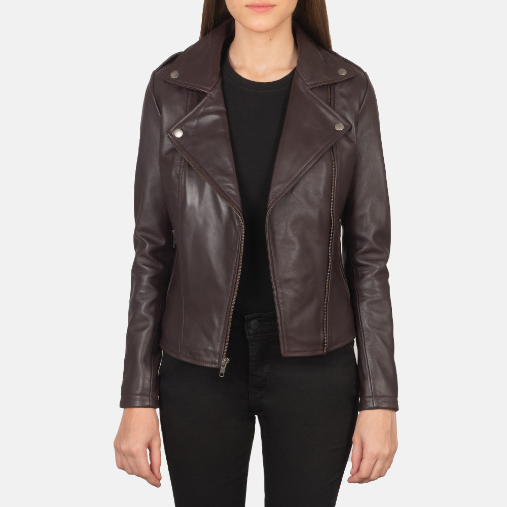 Flashback Maroon Leather Biker Jacket SH599