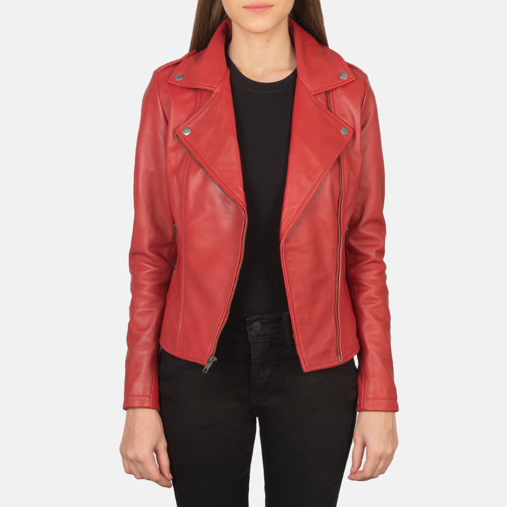 Flashback Red Leather Biker Jacket SH598