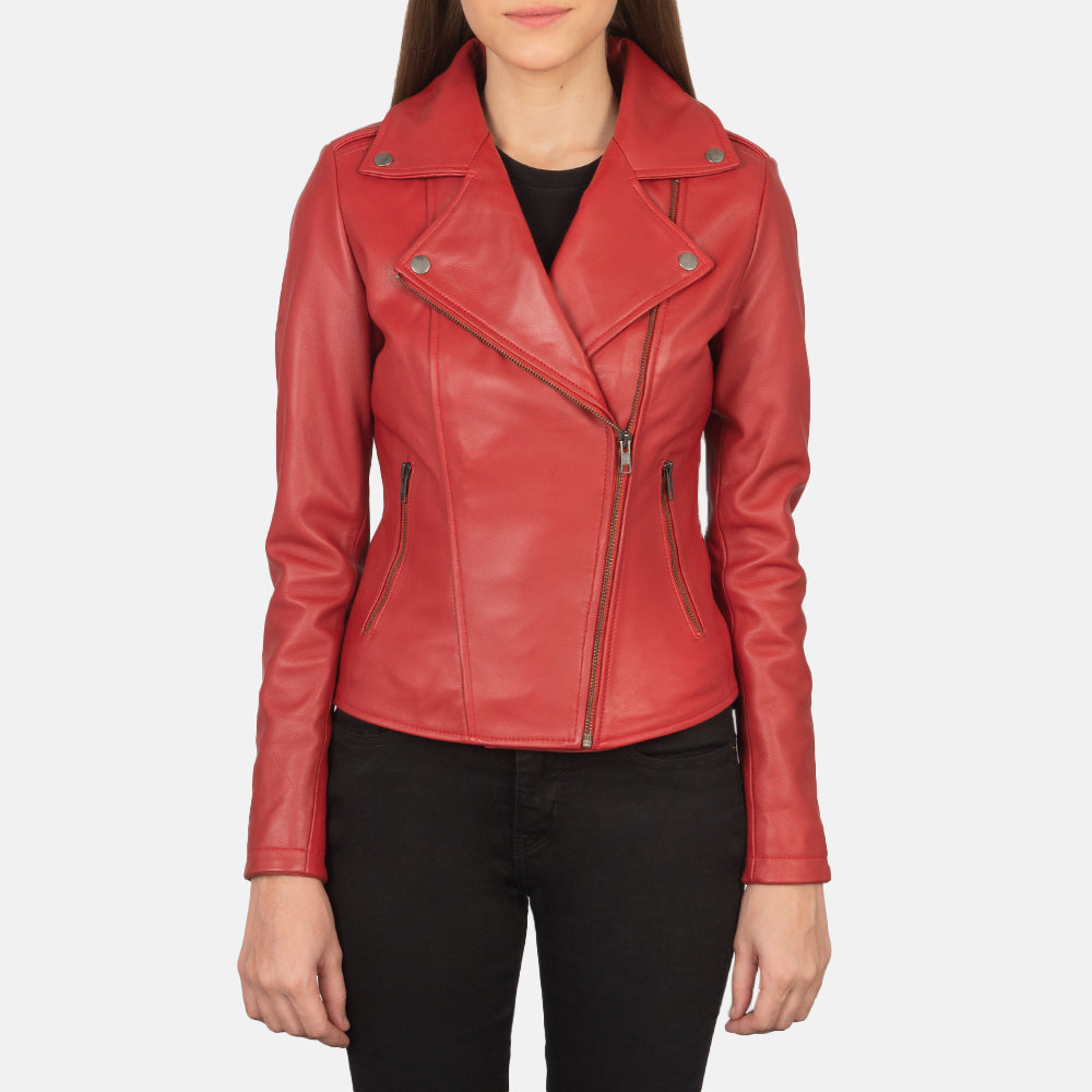 Flashback Red Leather Biker Jacket SH598