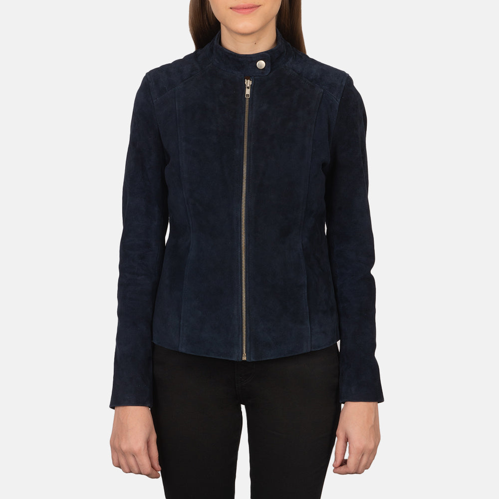Kelsee Navy Blue Suede Biker Jacket SH589