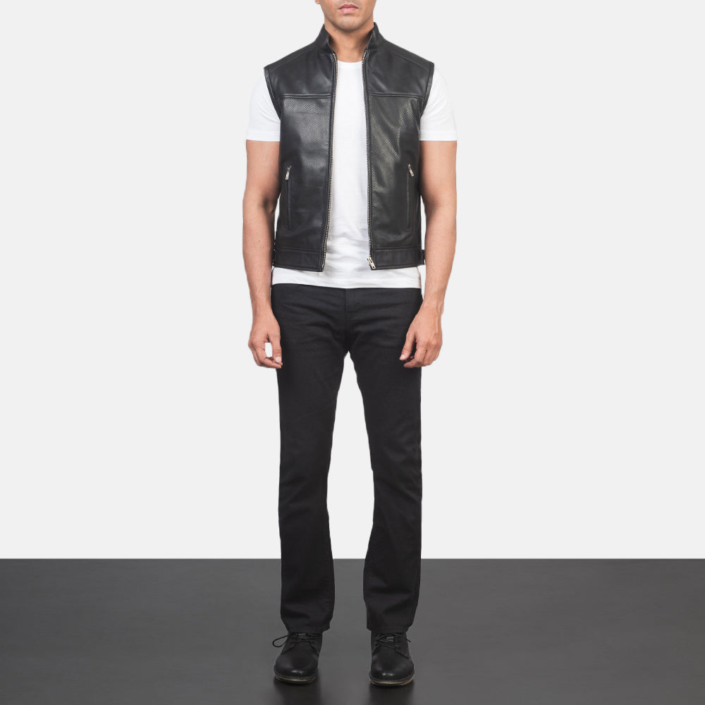 Roland Black Leather Biker Vest