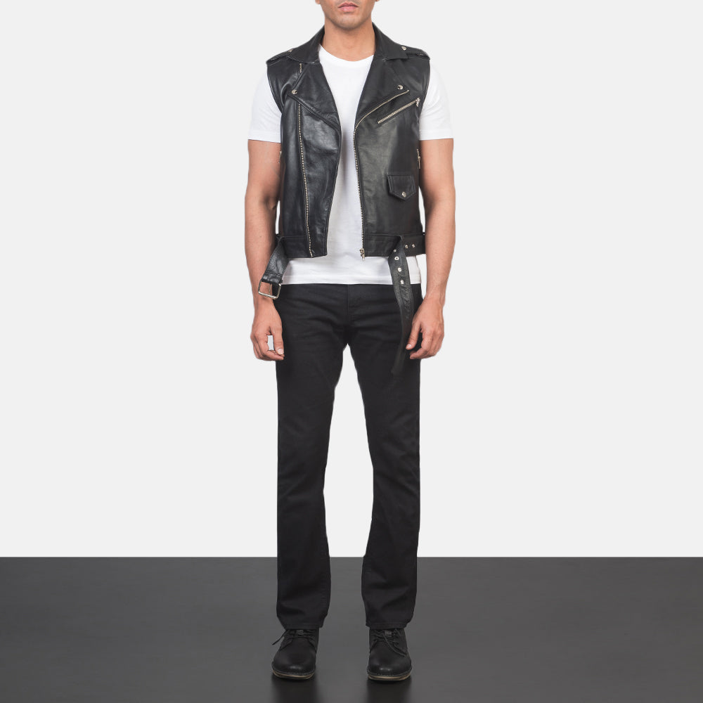 Sullivan Black Leather Biker Vest SH75