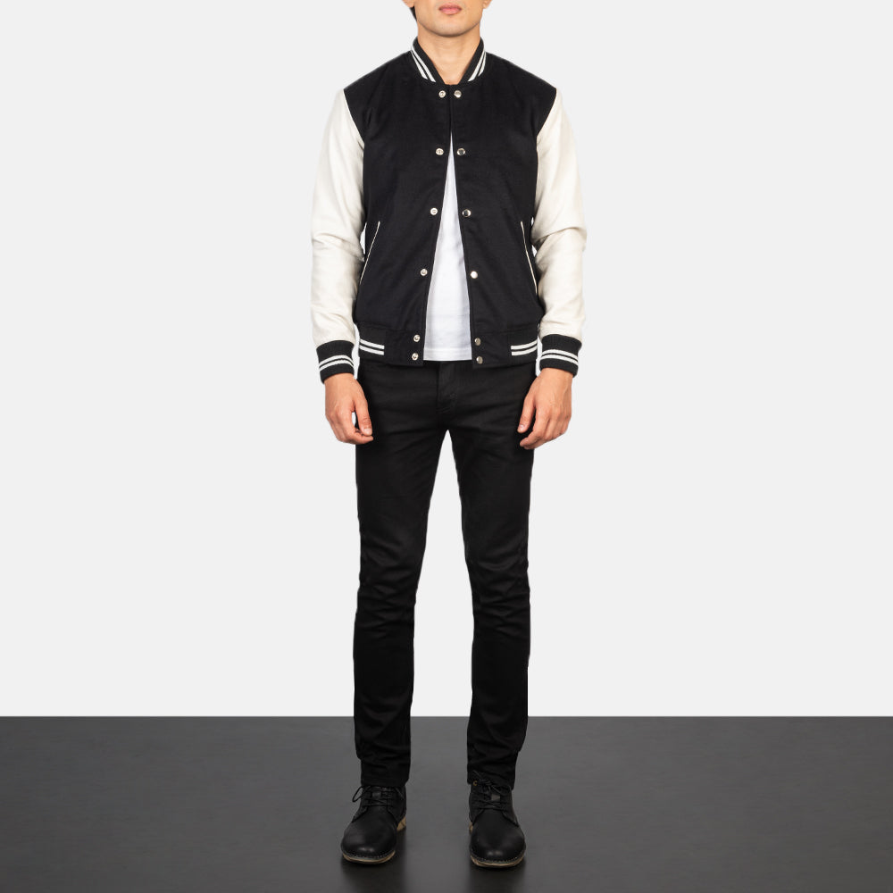 Vaxton Black & White Hybrid Varsity Jacket SH48
