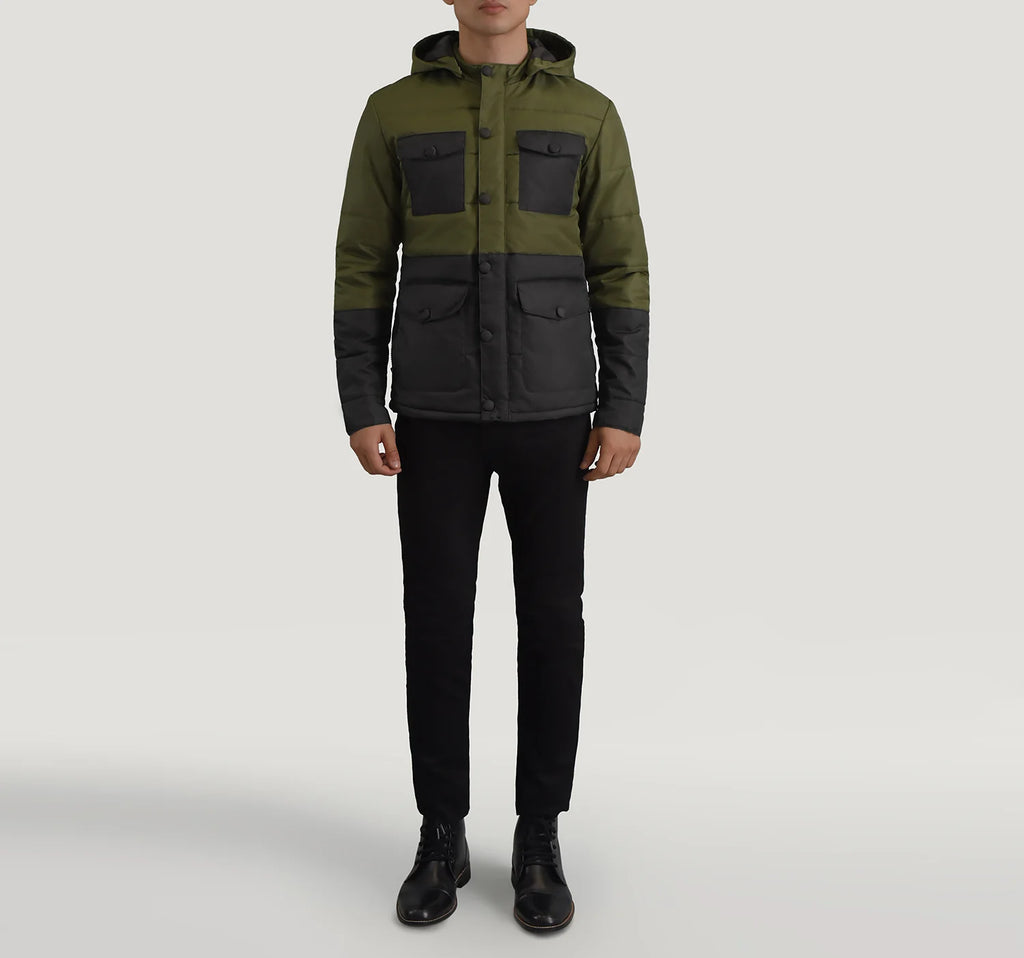 Wayne Black & Green Hooded Puffer Jacket SH32