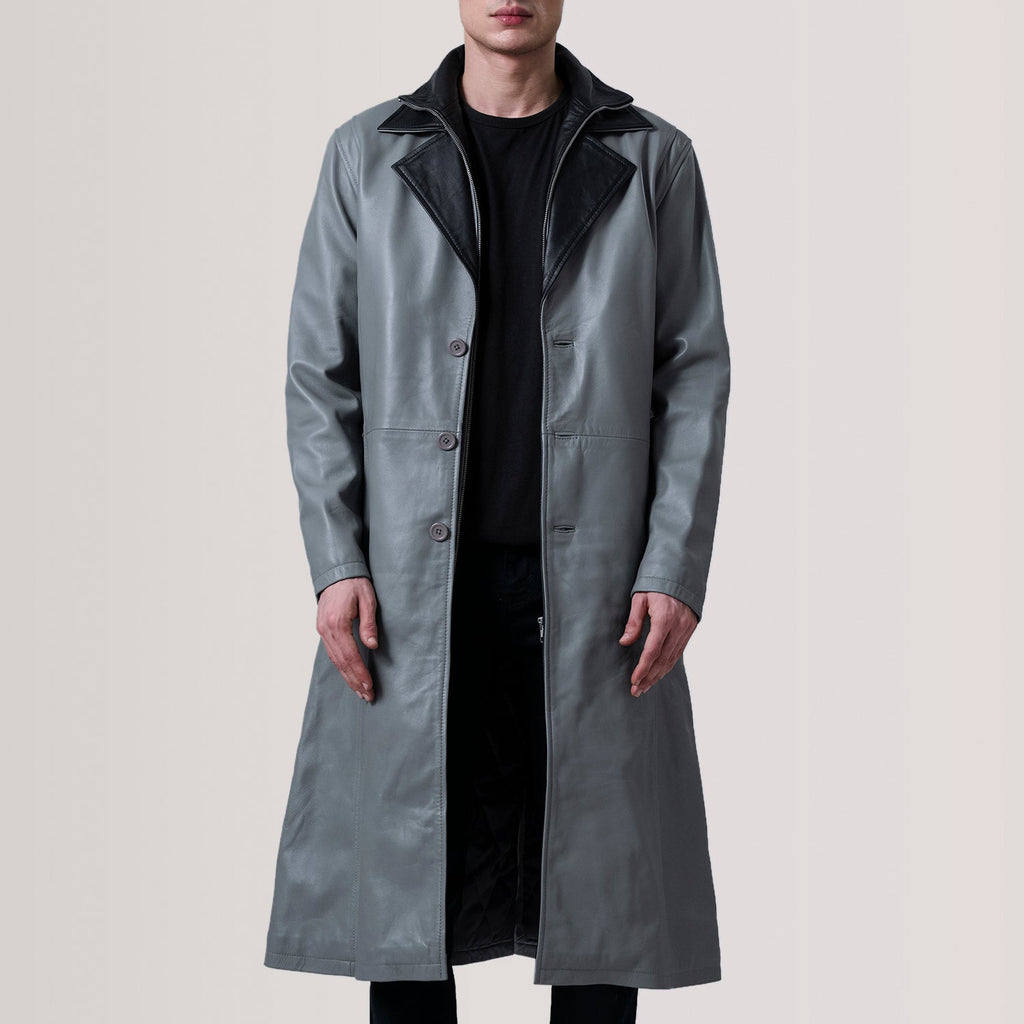 Charlton Grey Leather Single Breasted Coat