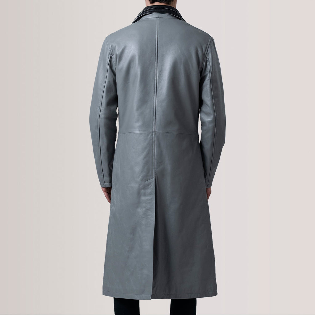 Charlton Grey Leather Single Breasted Coat
