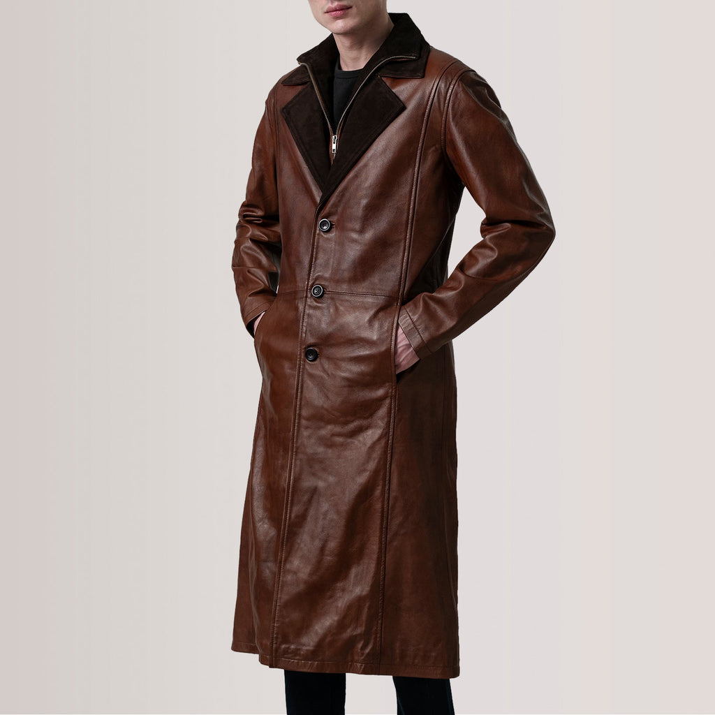 Charlton Waxed Brown Leather Single Breasted Coat
