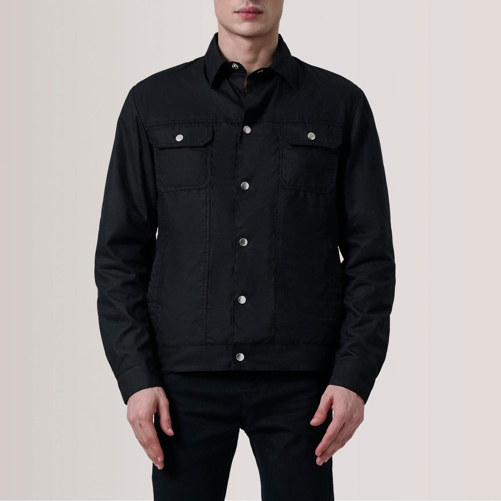 Colberto Black Waxed Canvas Trucker Jacket