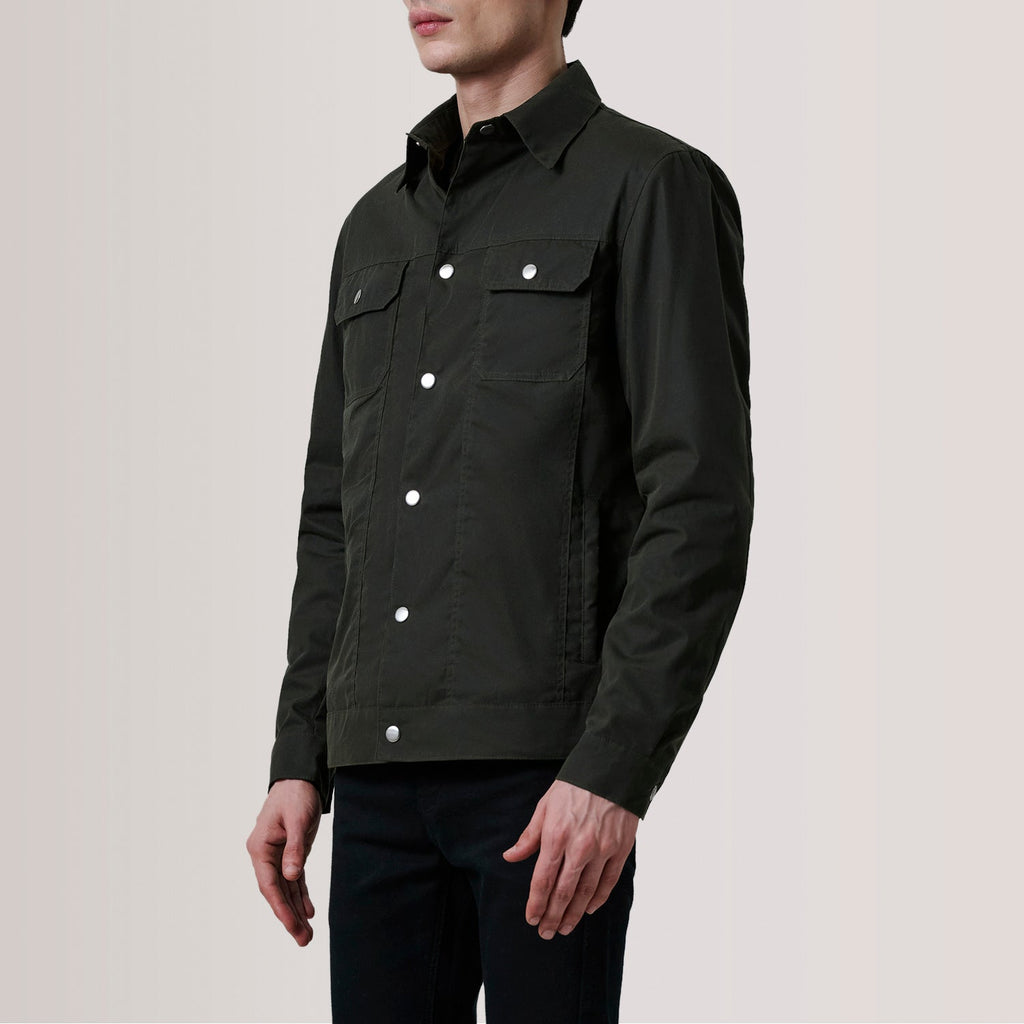 Colberto Olive Waxed Canvas Trucker Jacket