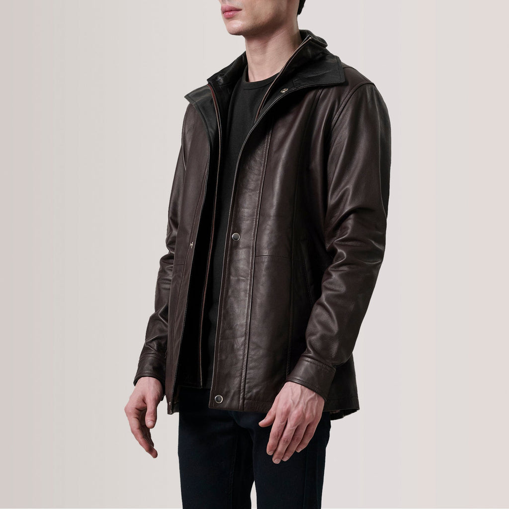 Connor Maroon Leather Coat