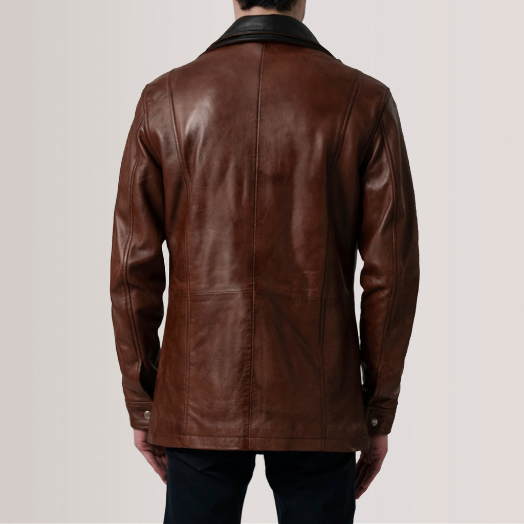 Connor Waxed Brown Leather Coat