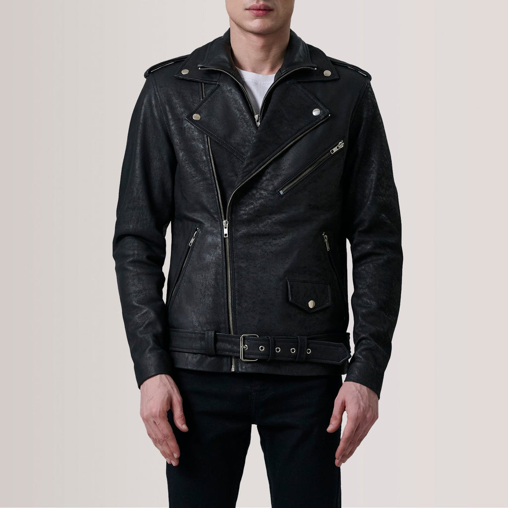 Kole Distressed Black Leather Double Rider Jacket