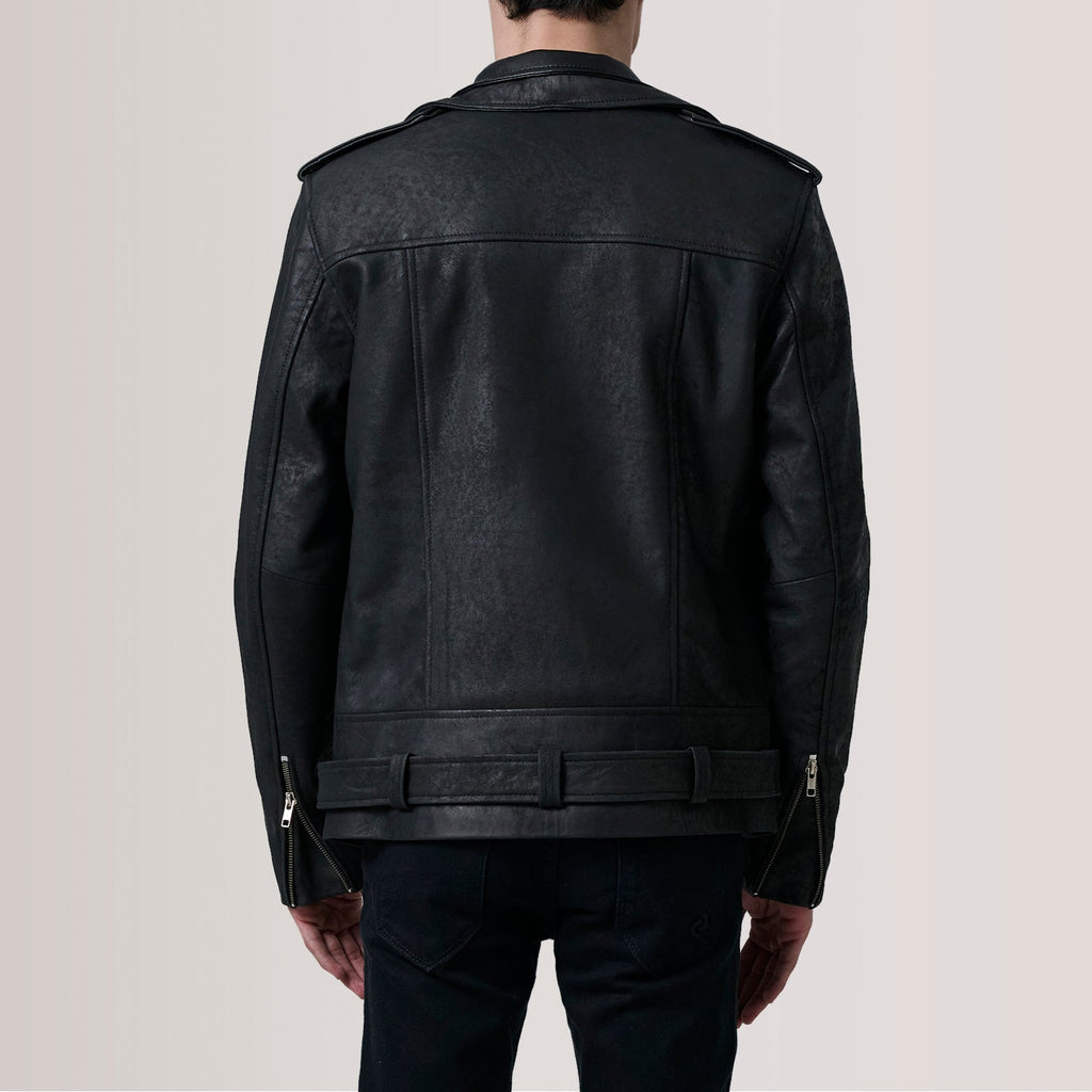 Kole Distressed Black Leather Double Rider Jacket