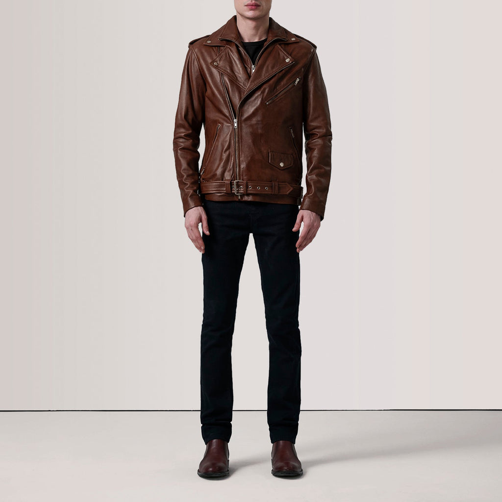 Kole Waxed Brown Leather Double Rider Jacket