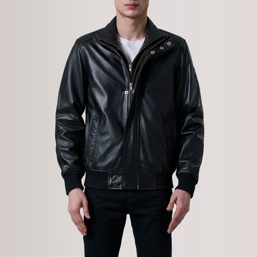 Lester Black Leather Bomber Jacket