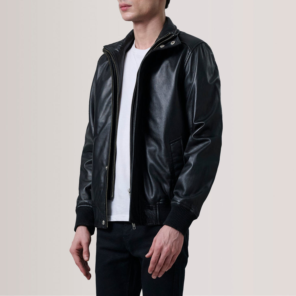 Lester Black Leather Bomber Jacket