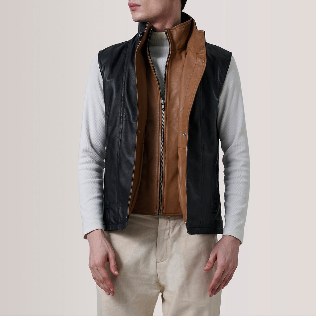 Zane Black Leather Vest SH10