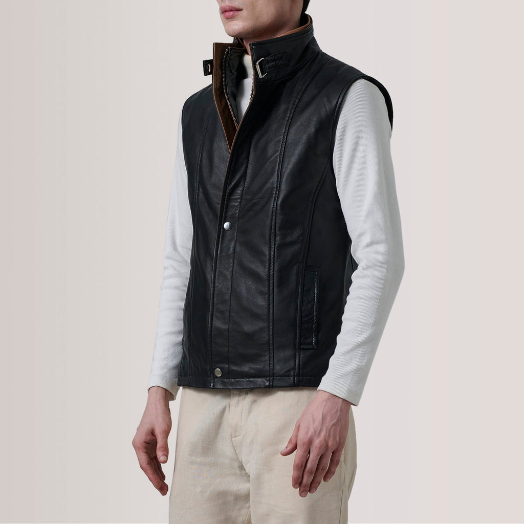 Zane Black Leather Vest SH10