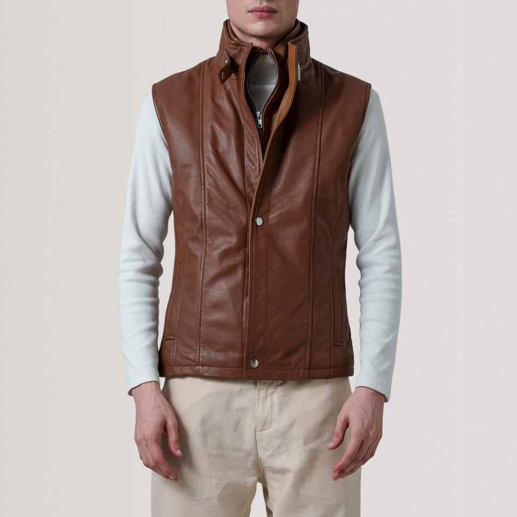 Zane Waxed Brown Leather Vest SH08