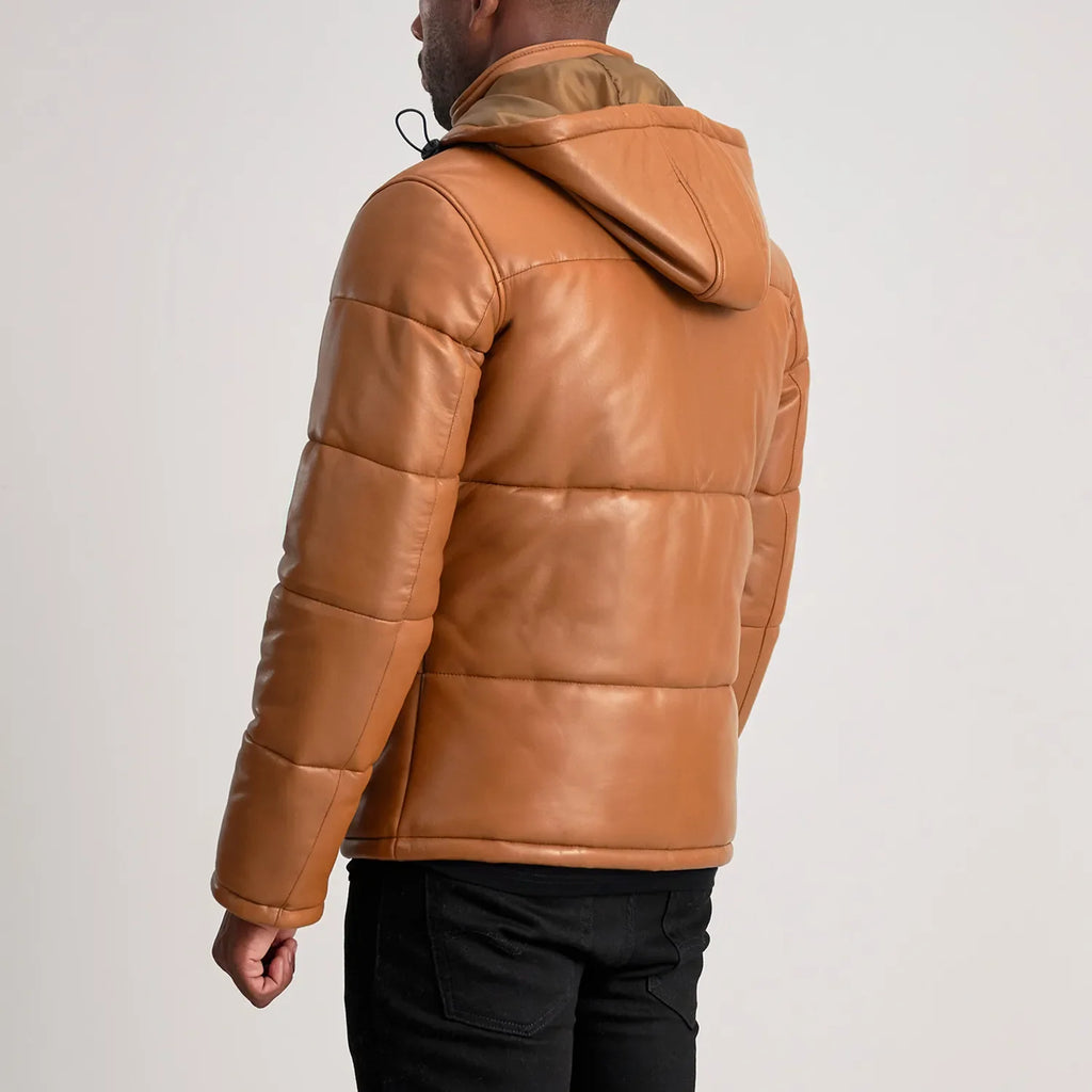 Gordon Tan Hooded Leather Puffer Jacket