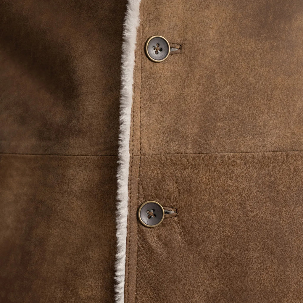 Kolby Distressed Brown Leather Shearling Coat