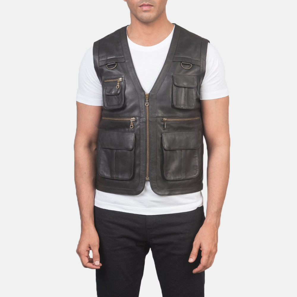 Safari Brown Leather Vest SH98