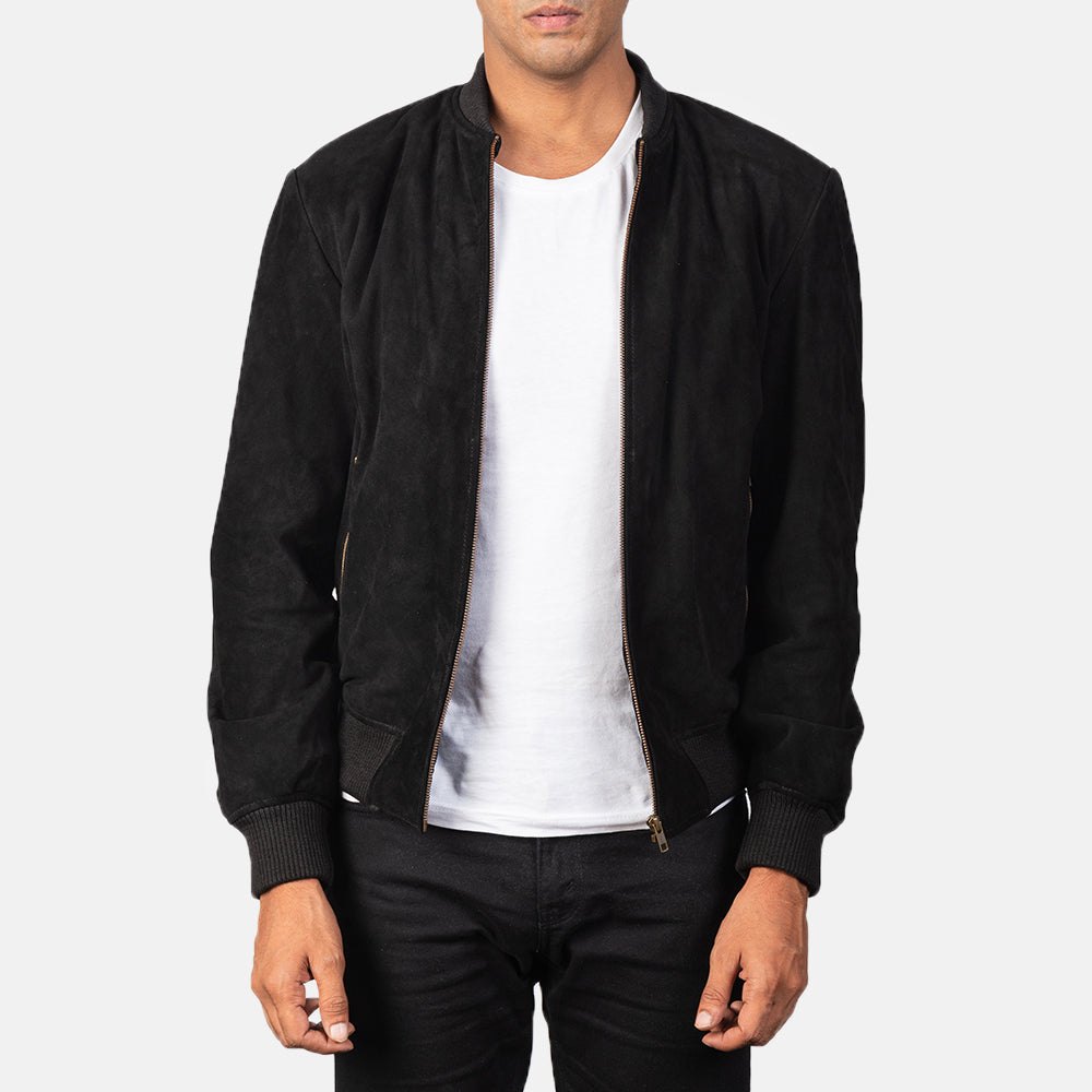 Shane Black Suede Bomber Jacket SH88