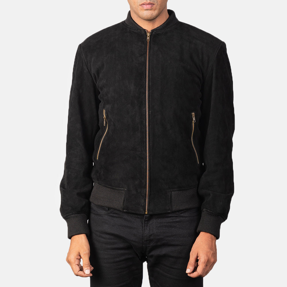 Shane Black Suede Bomber Jacket SH88