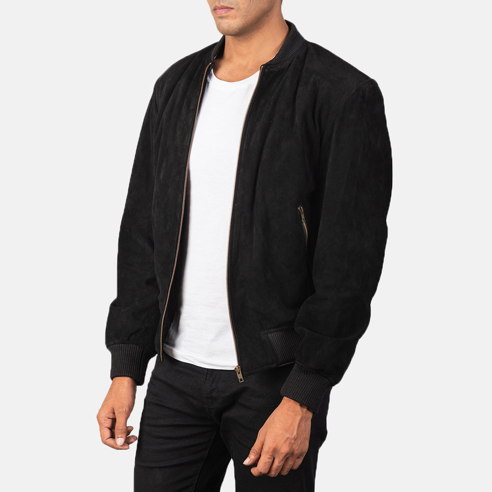 Shane Black Suede Bomber Jacket SH88