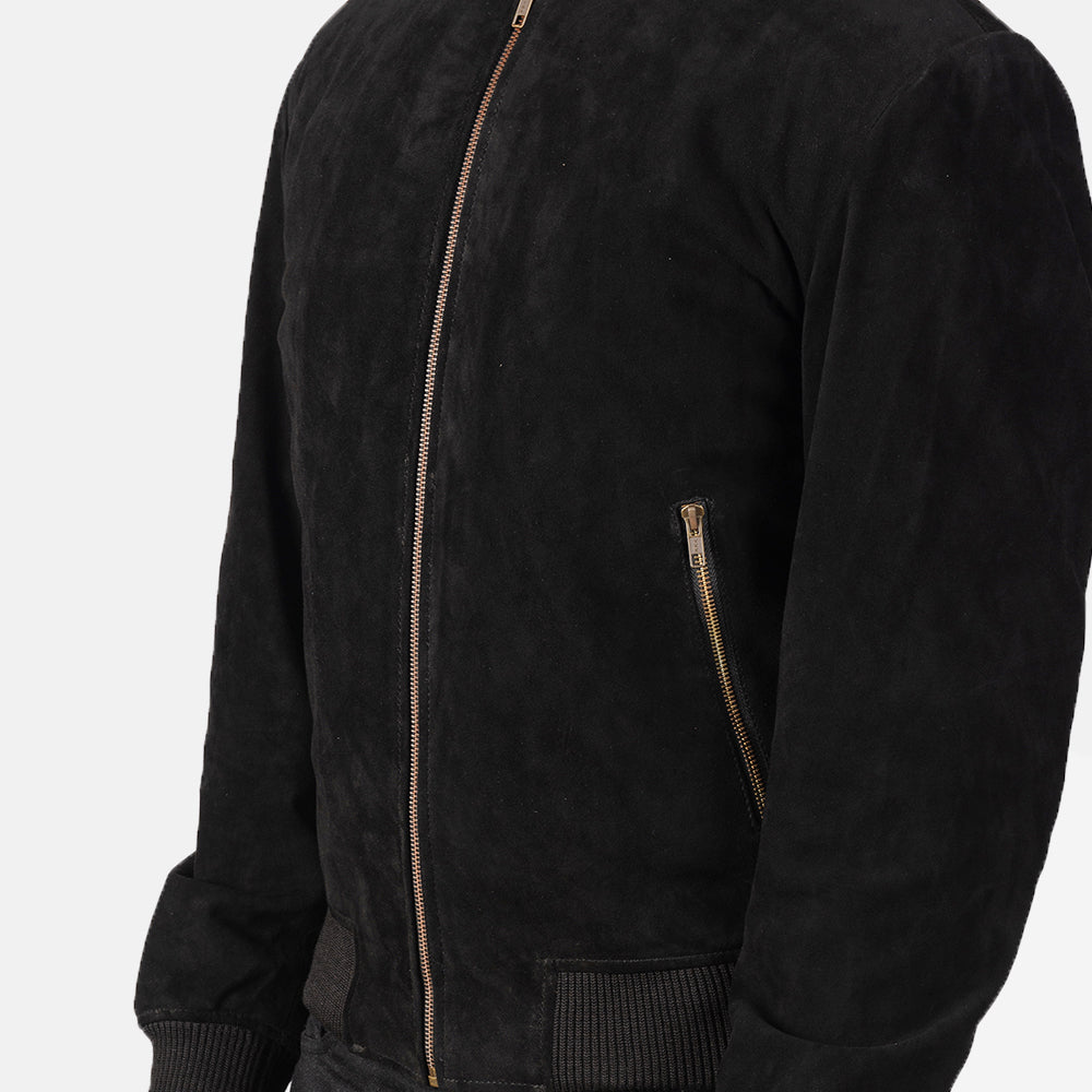 Shane Black Suede Bomber Jacket SH88