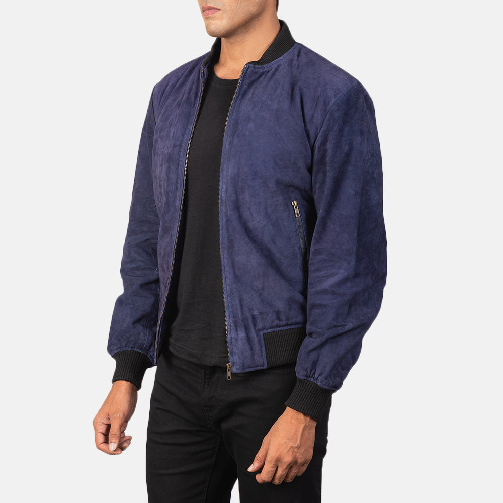 Shane Blue Suede Bomber Jacket SH87