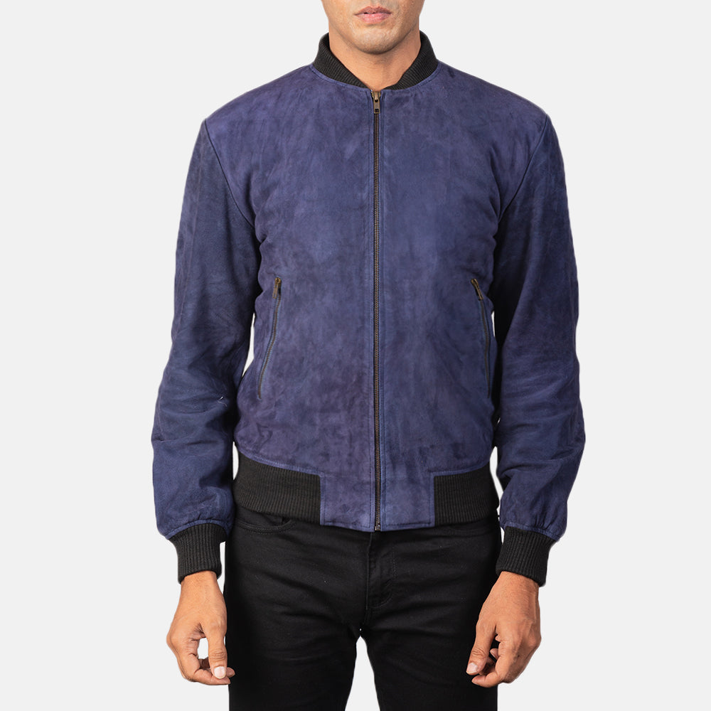 Shane Blue Suede Bomber Jacket SH87
