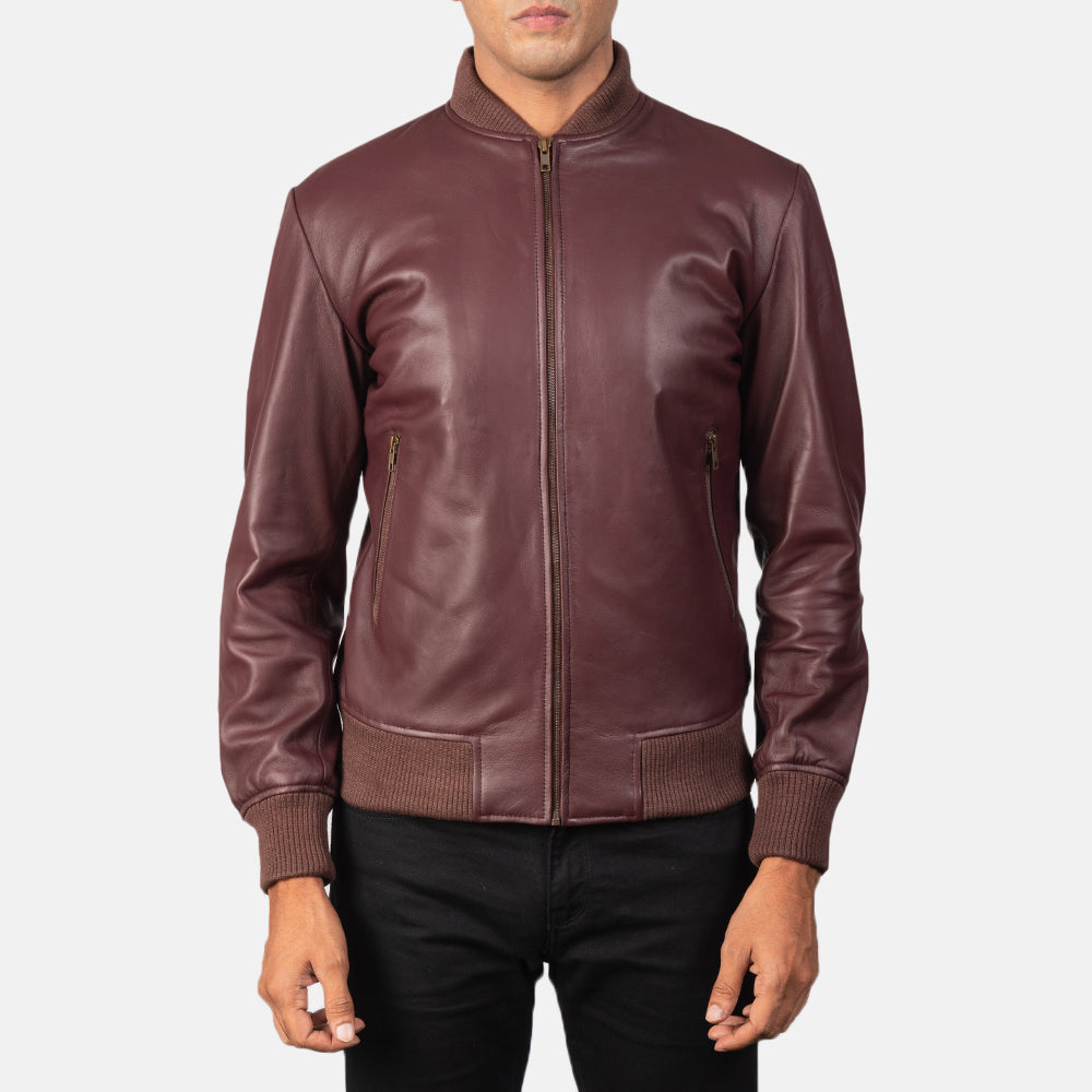 Shane Maroon Leather Bomber Jacket SH84