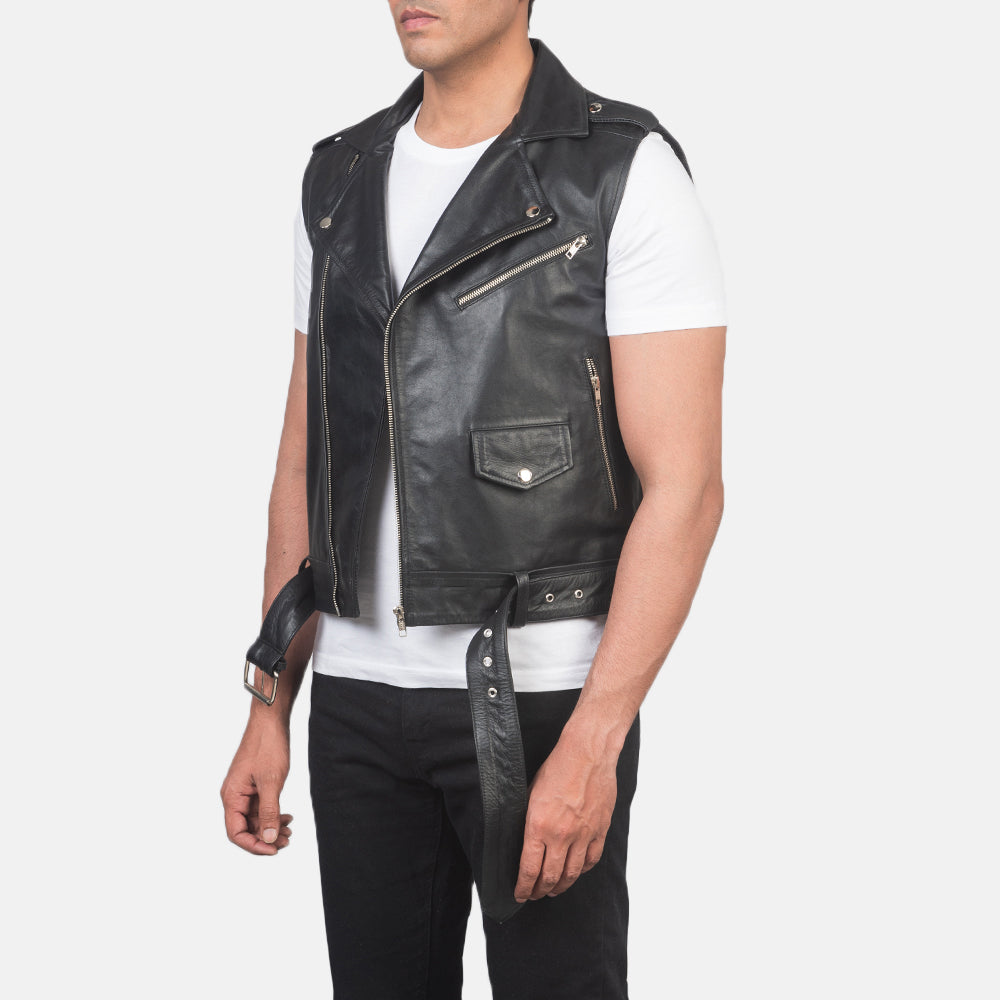 Sullivan Black Leather Biker Vest SH75