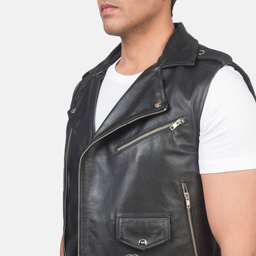 Sullivan Black Leather Biker Vest SH75