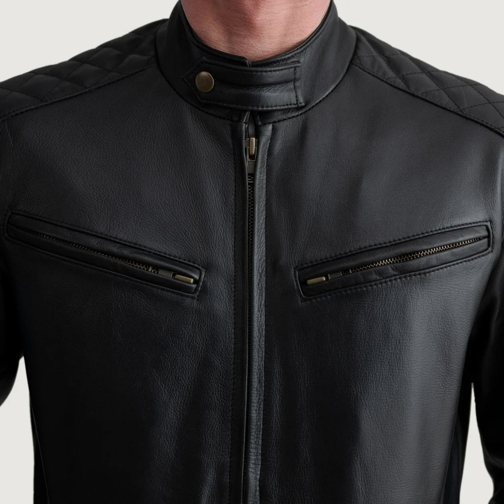 Sven Black Leather Bomber Jacket SH74