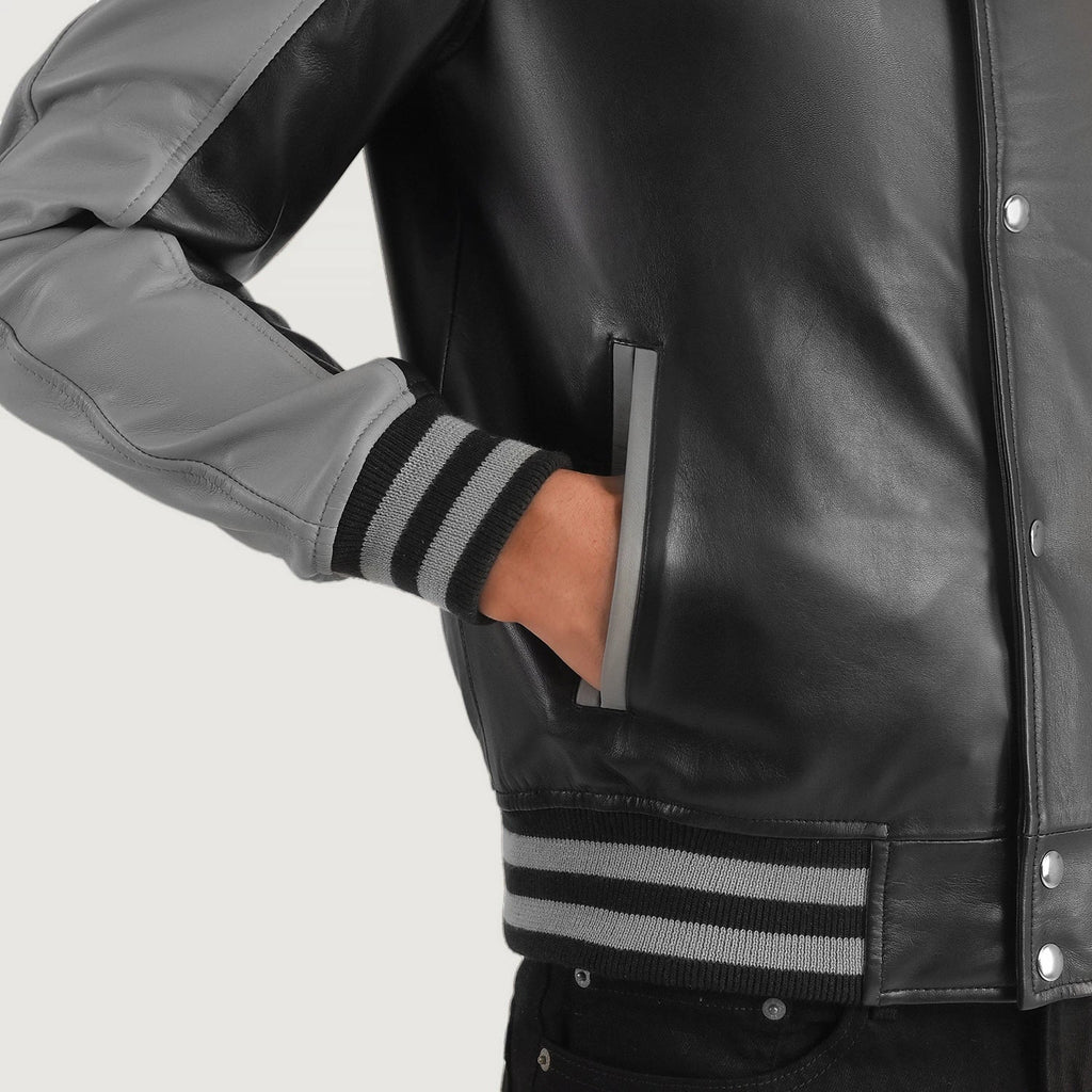 Terrance Black & Grey Leather Varsity Jacket SH68