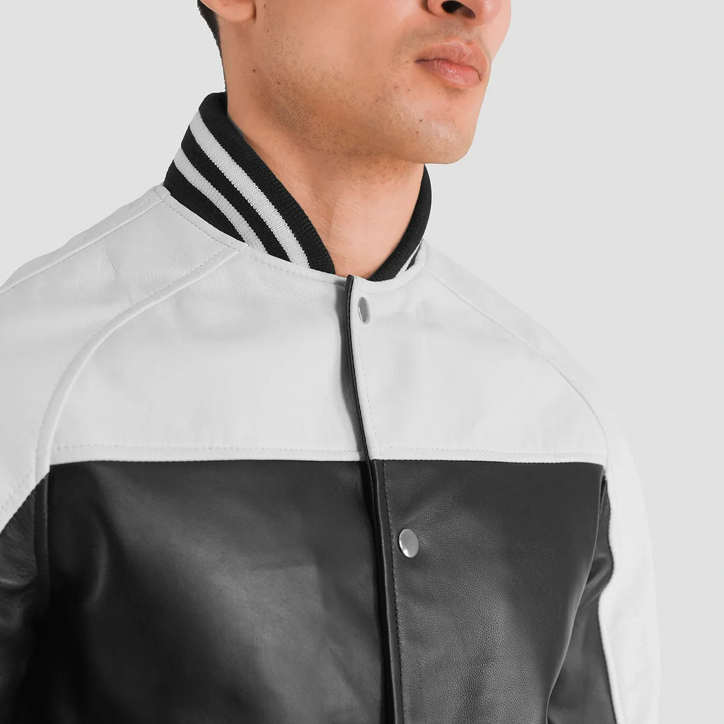 Terrance Black & White Leather Varsity Jacket SH66