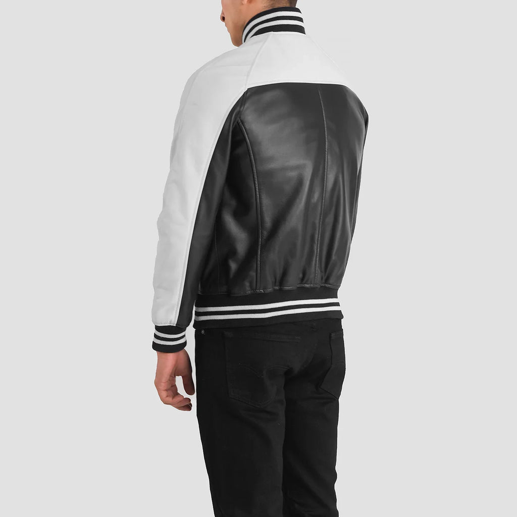 Terrance Black & White Leather Varsity Jacket SH66