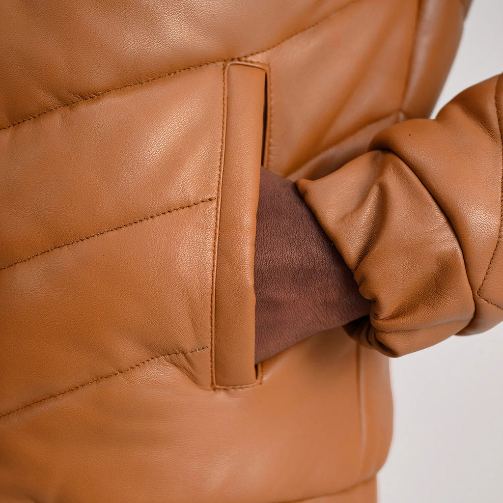 Travis Tan Leather Puffer Jacket SH56