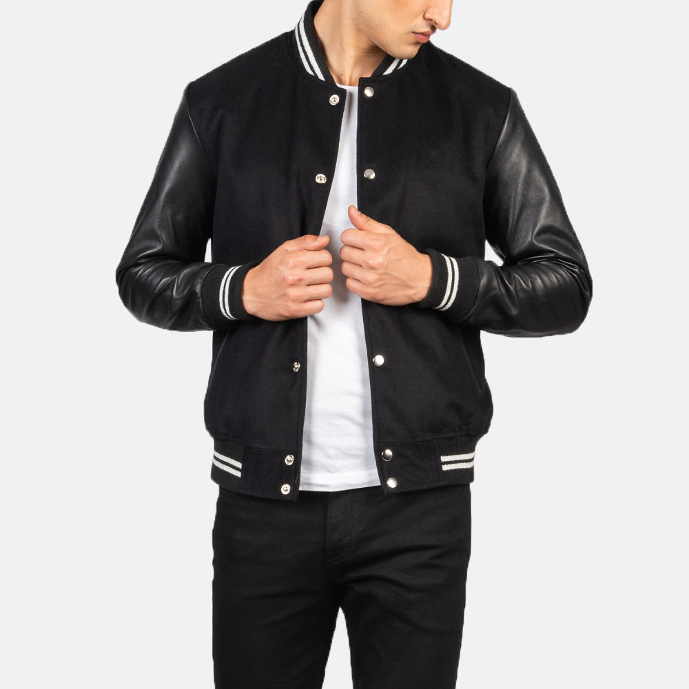 Vaxton Black Striped Hybrid Varsity Jacket SH46
