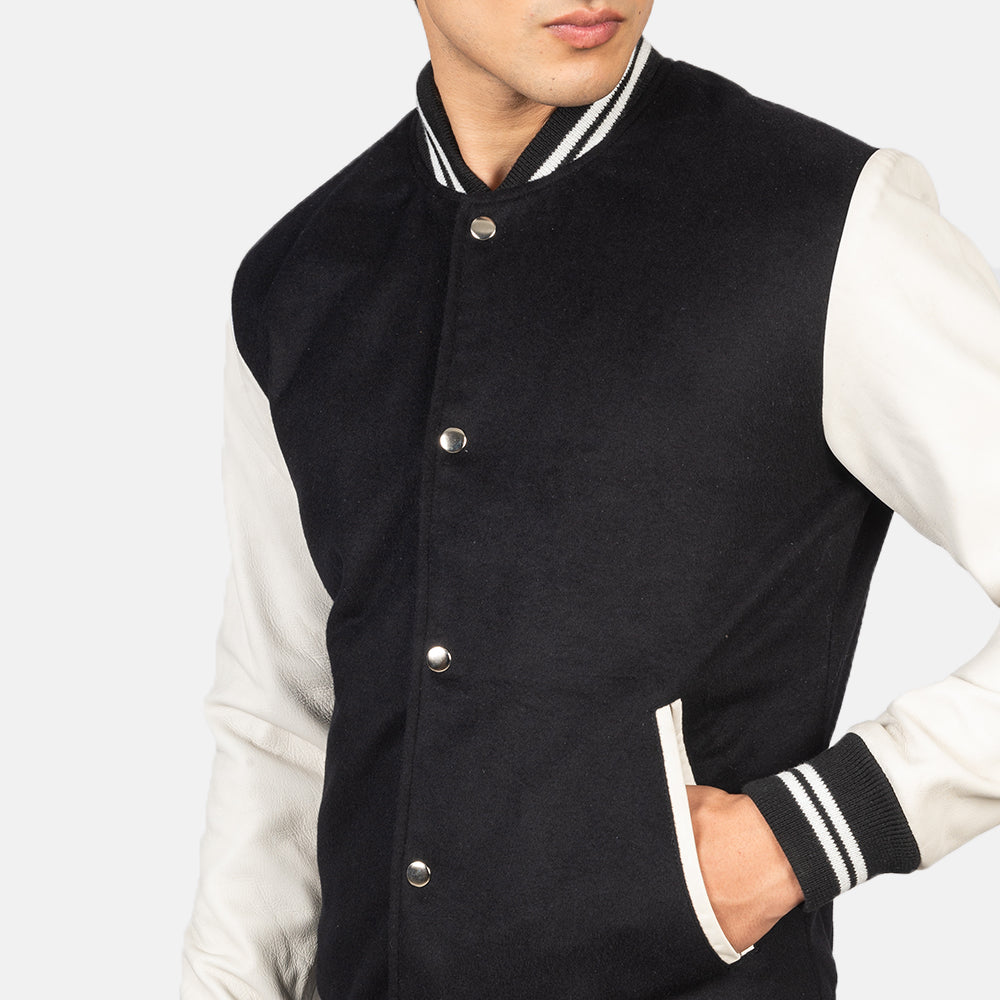 Vaxton Black & White Hybrid Varsity Jacket SH48