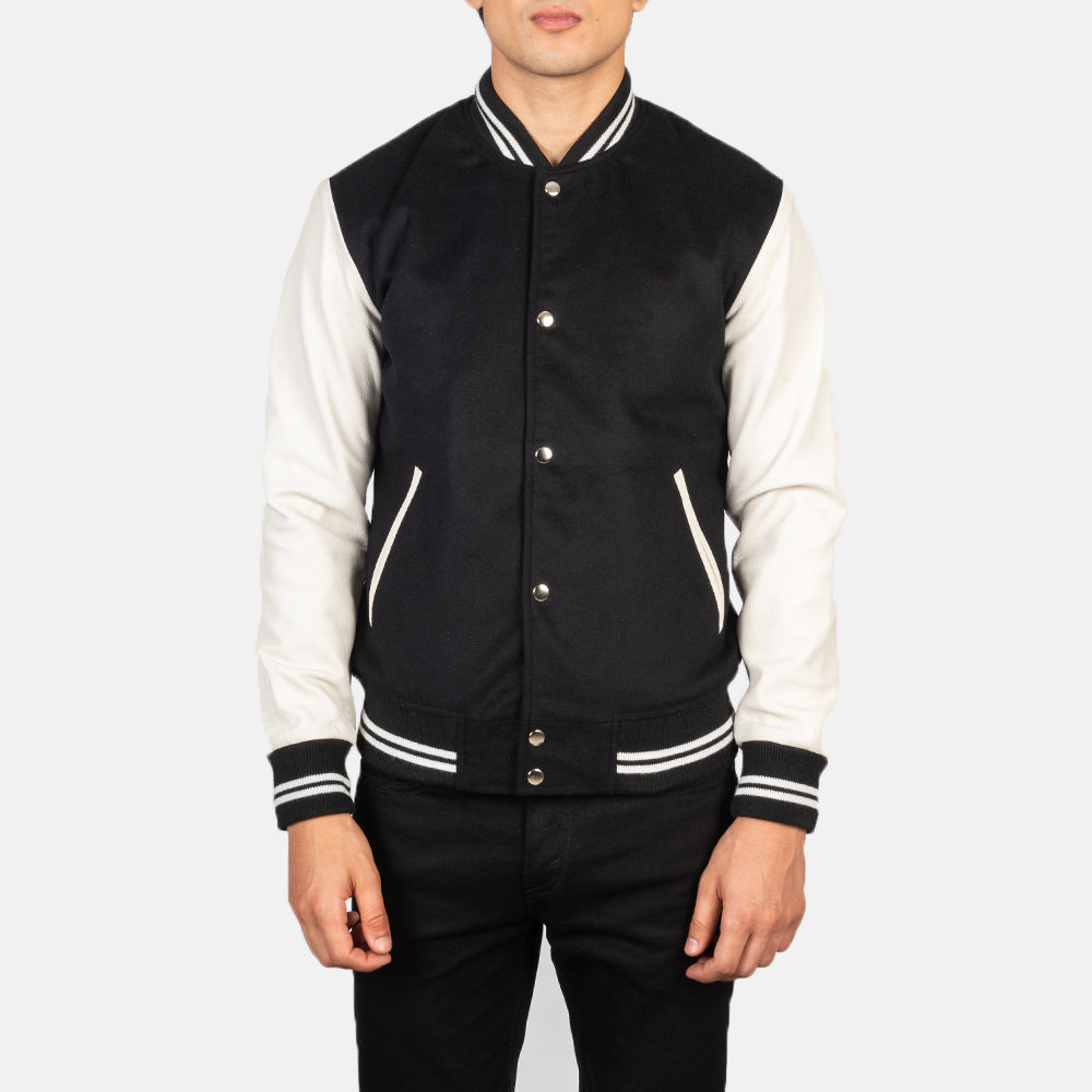 Vaxton Black & White Hybrid Varsity Jacket SH48