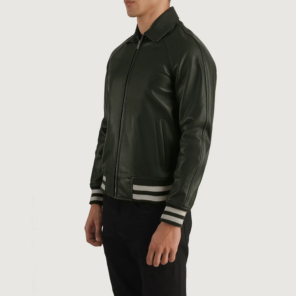 Walton Green Leather Varsity Jacket SH34